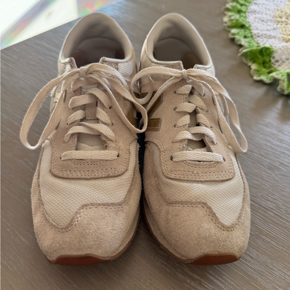 New Balance Beige Suede and Mesh Sneakers